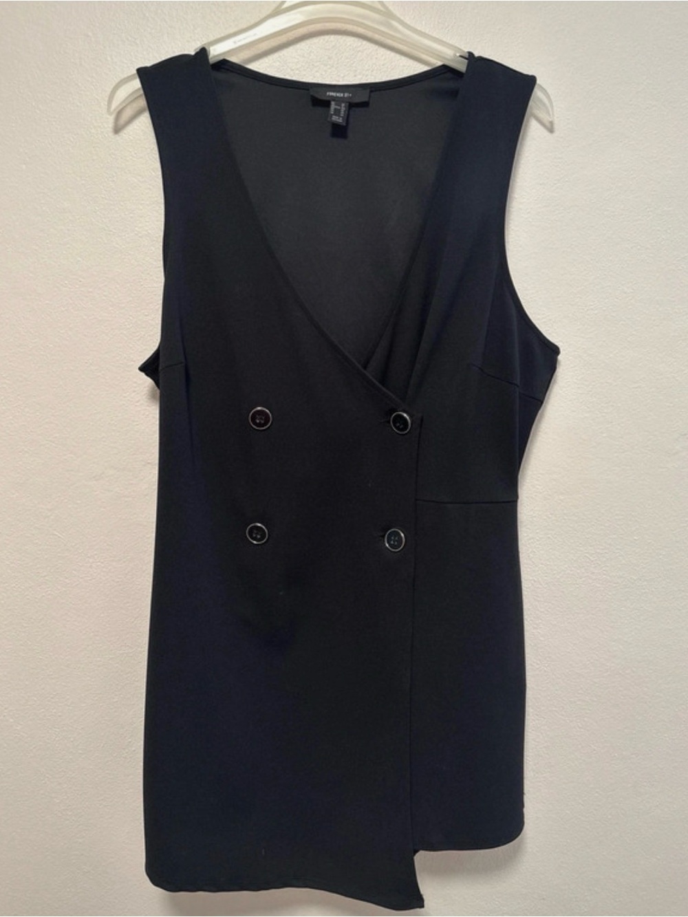 Forever 21 Black Double-Breasted V-Neck Mini Dress